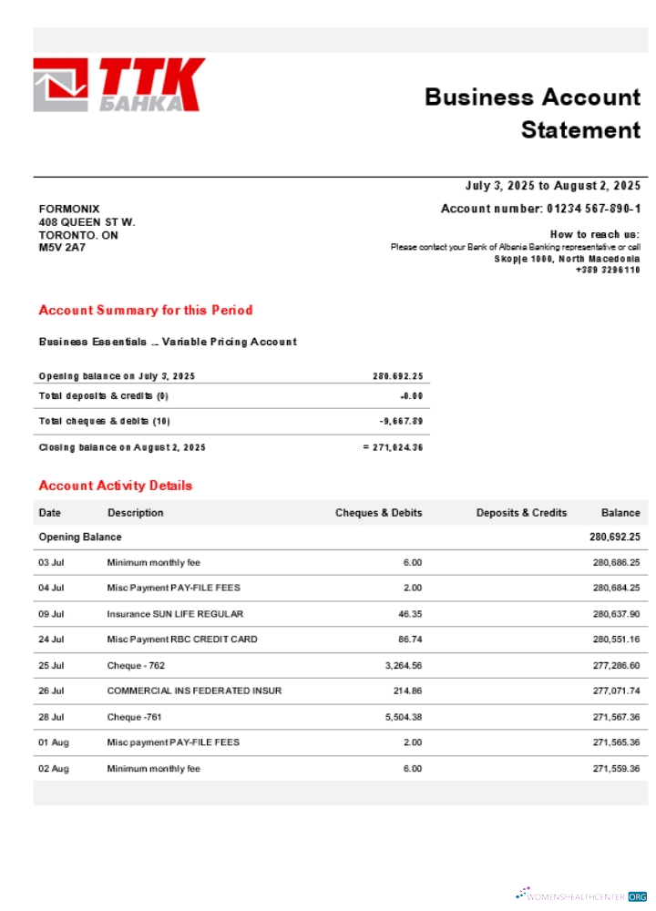 Download TTK business account statement Word and PDF template (1) Photoshop template